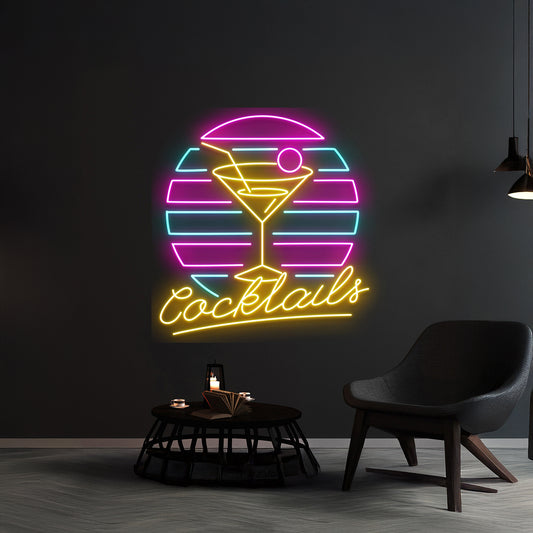 Cocktails Neon Sign Alcohol Liquor Room Wall Art Decor