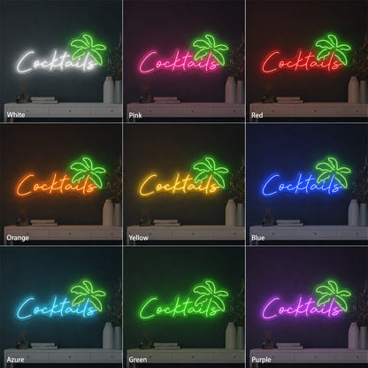 Cocktails Neon Sign Wall Art LED Neon Sign color grid
