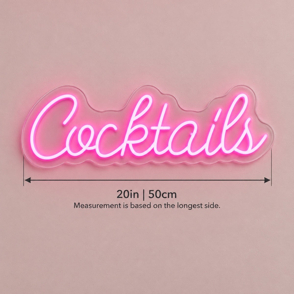 Cocktails LED Neon Sign - size guide