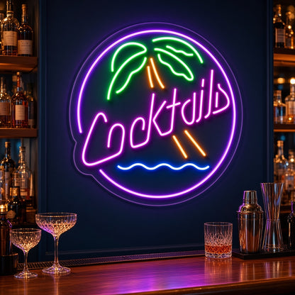 Cocktails Palm Tree LED Neon Sign - advertising view
