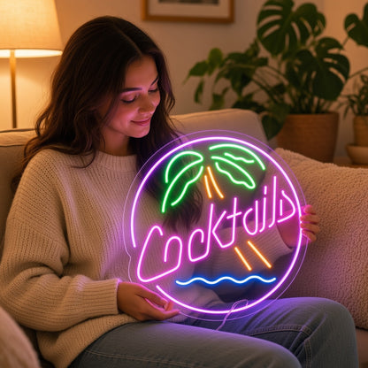 Cocktails Palm Tree LED Neon Sign - lifestyle view