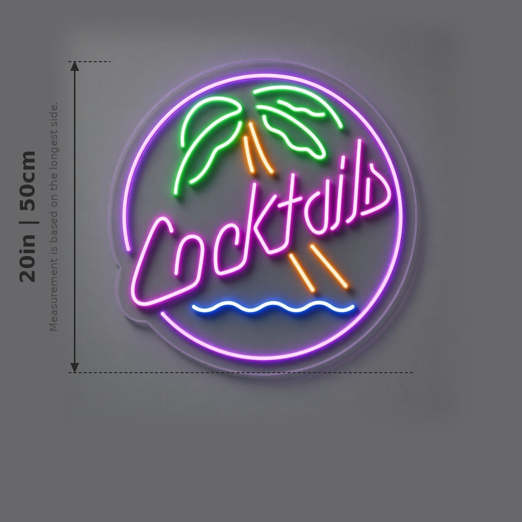 Cocktails Palm Tree LED Neon Sign - size guide