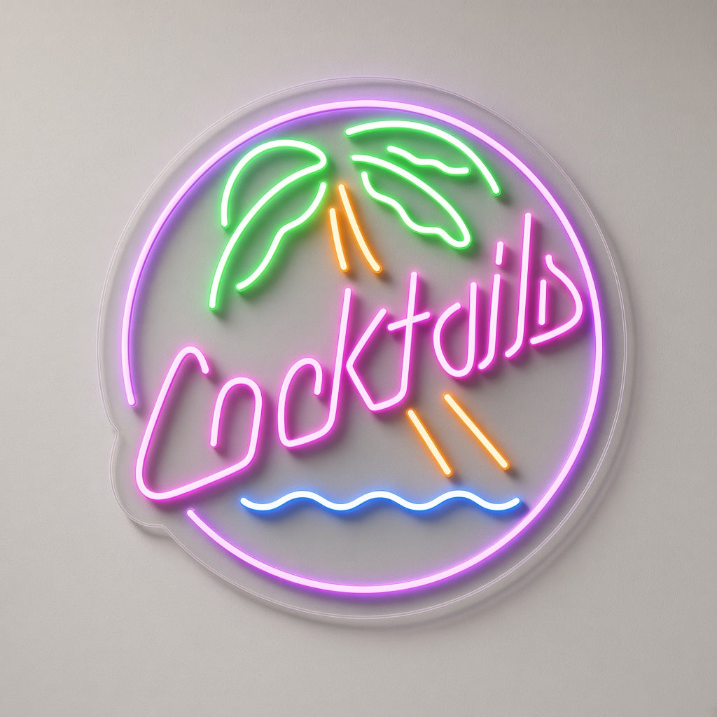 Cocktails Palm Tree LED Neon Sign - natural light view