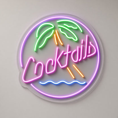 Cocktails Palm Tree LED Neon Sign - natural light view
