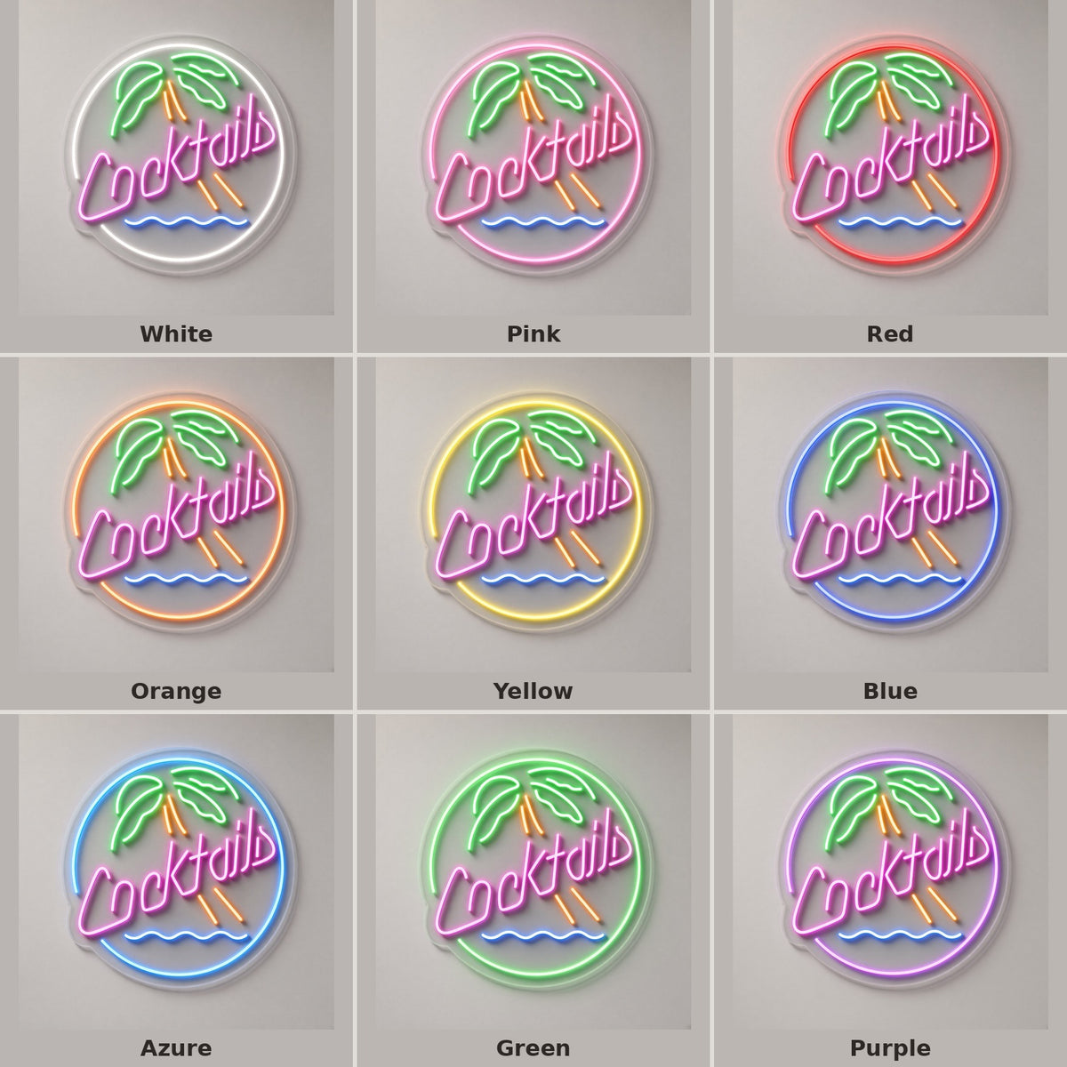 Cocktails Palm Tree LED Neon Sign - nine-color grid