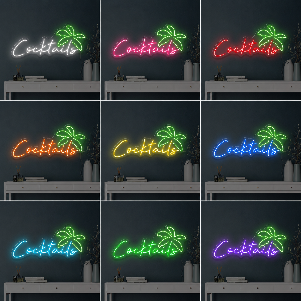 Cocktails Wall Decor LED Neon Sign color grid