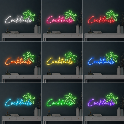 Cocktails Wall Decor LED Neon Sign color grid