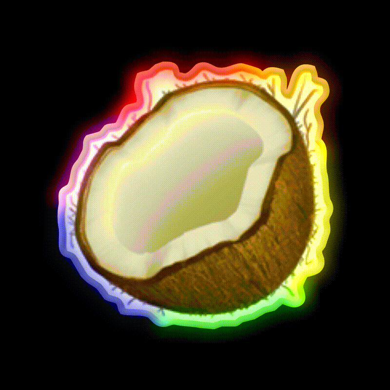 Coconut Emoji Snack Food Led Neon Sign Rgb Color - LED neon sign close-up detail