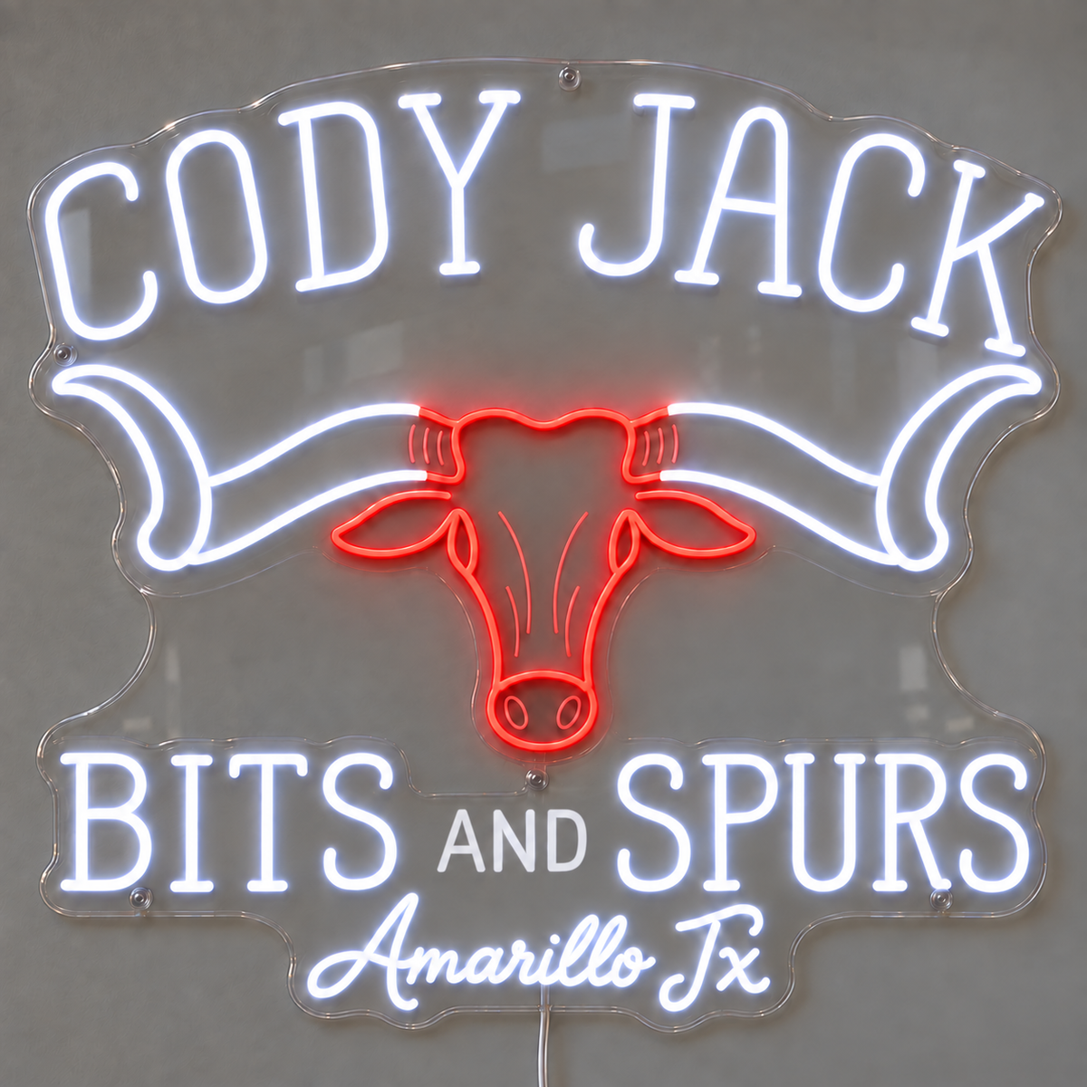 Cody Jack Bits And Spurs Custom LED Neon Sign | 0b714678ae019b8dd73de9d693da708ef603fe441348e98a74ab8d1254f4a429 | natural_light