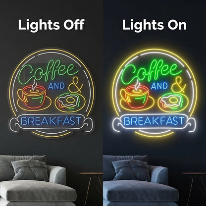 Coffee And Breakfast Wall Decor LED Neon Sign - 06 Day Night Comparison