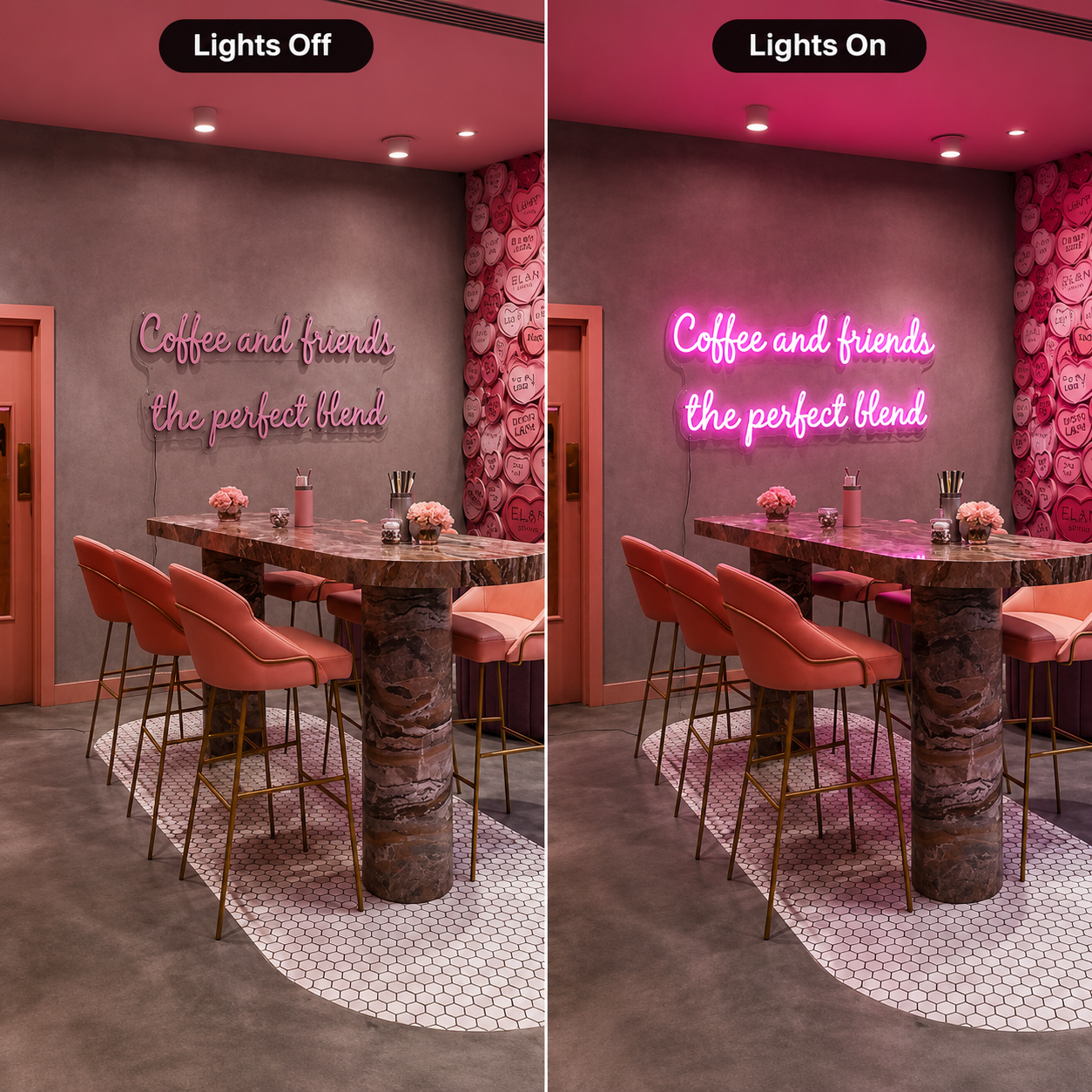 Coffee And Friends The Perfect Blend LED Neon Sign - 06 Day Night Comparison