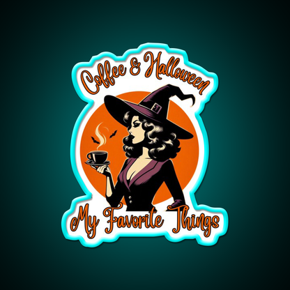 Coffee And Halloween My Favorite Things Led Neon Sign Espresso Bar Art Rgb Color