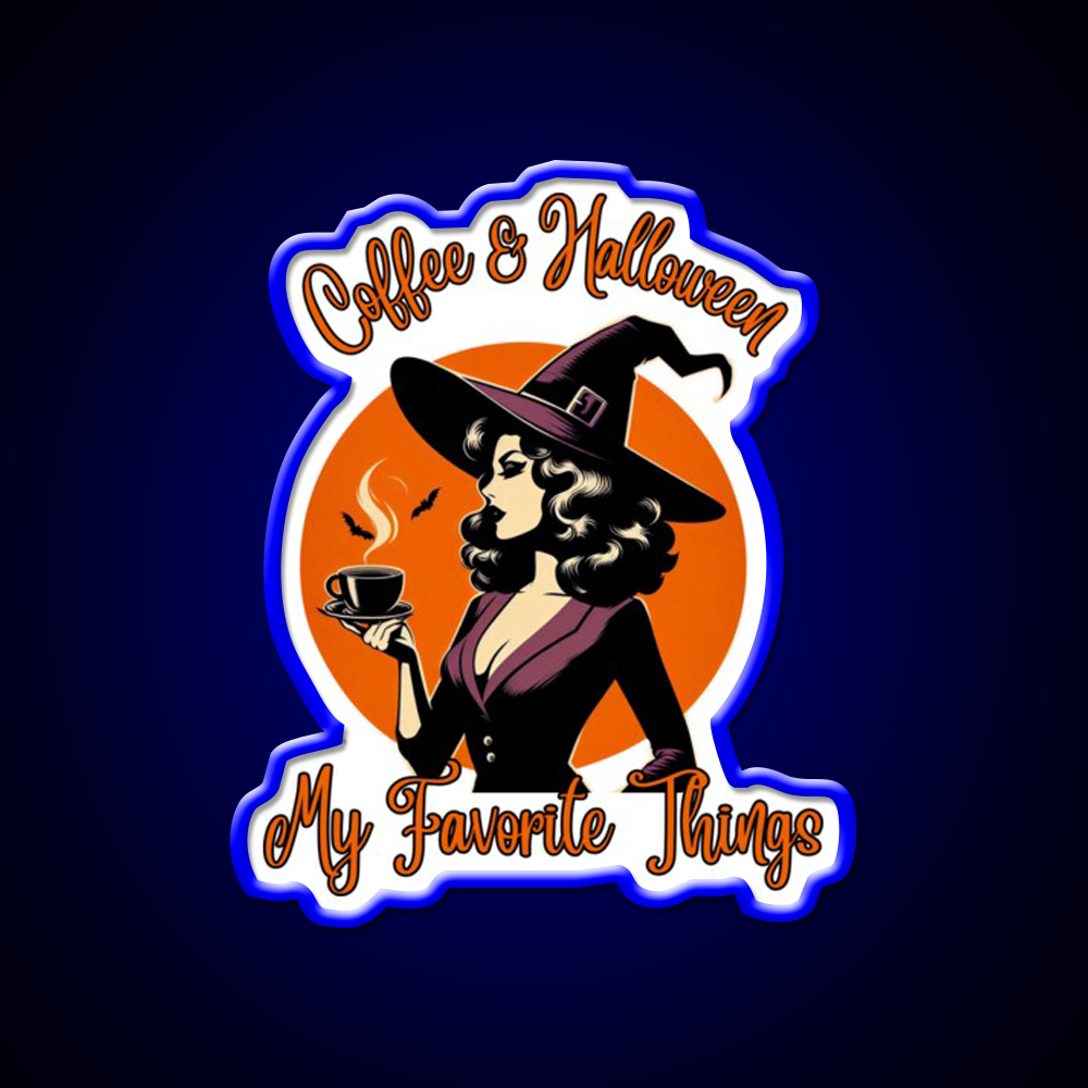 Coffee And Halloween My Favorite Things Led Neon Sign Espresso Bar Art Rgb Color