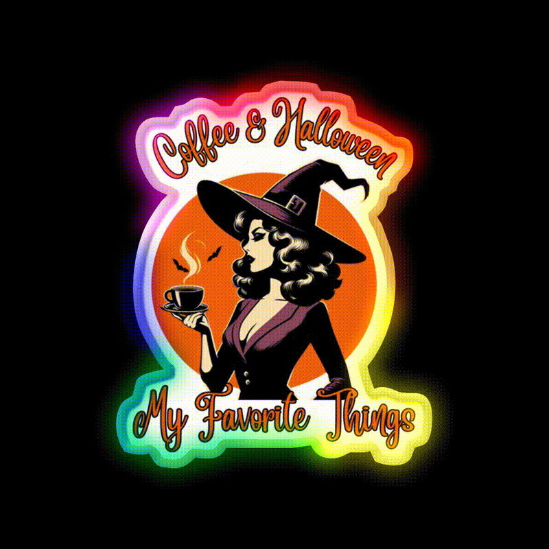 Coffee And Halloween My Favorite Things Led Neon Sign Espresso Bar Art Rgb Color