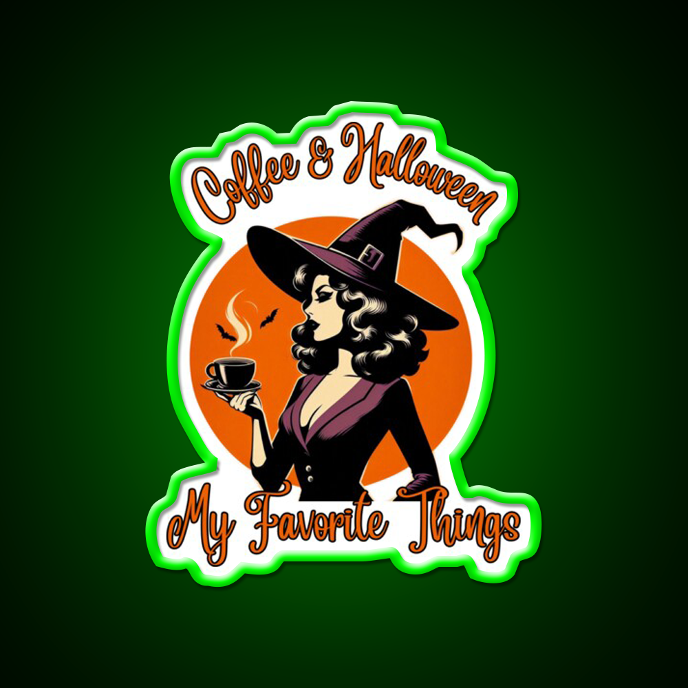 Coffee And Halloween My Favorite Things Led Neon Sign Espresso Bar Art Rgb Color