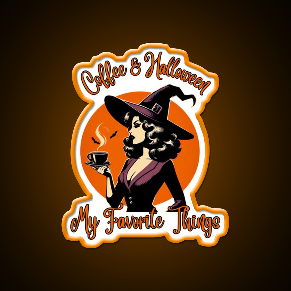 Coffee And Halloween My Favorite Things Led Neon Sign Espresso Bar Art Rgb Color