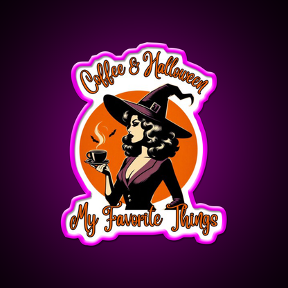 Coffee And Halloween My Favorite Things Led Neon Sign Espresso Bar Art Rgb Color