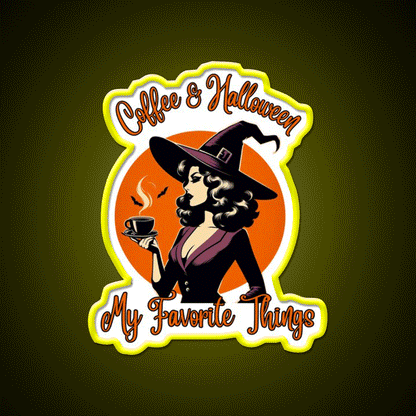 Coffee And Halloween My Favorite Things Led Neon Sign Espresso Bar Art Rgb Color