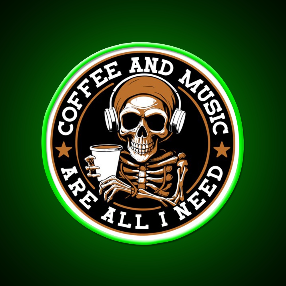 Coffee And Music Are All I Need Cafe Led Neon Sign Espresso Bar Art Rgb Color