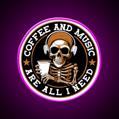 Coffee And Music Are All I Need Cafe Led Neon Sign Espresso Bar Art Rgb Color