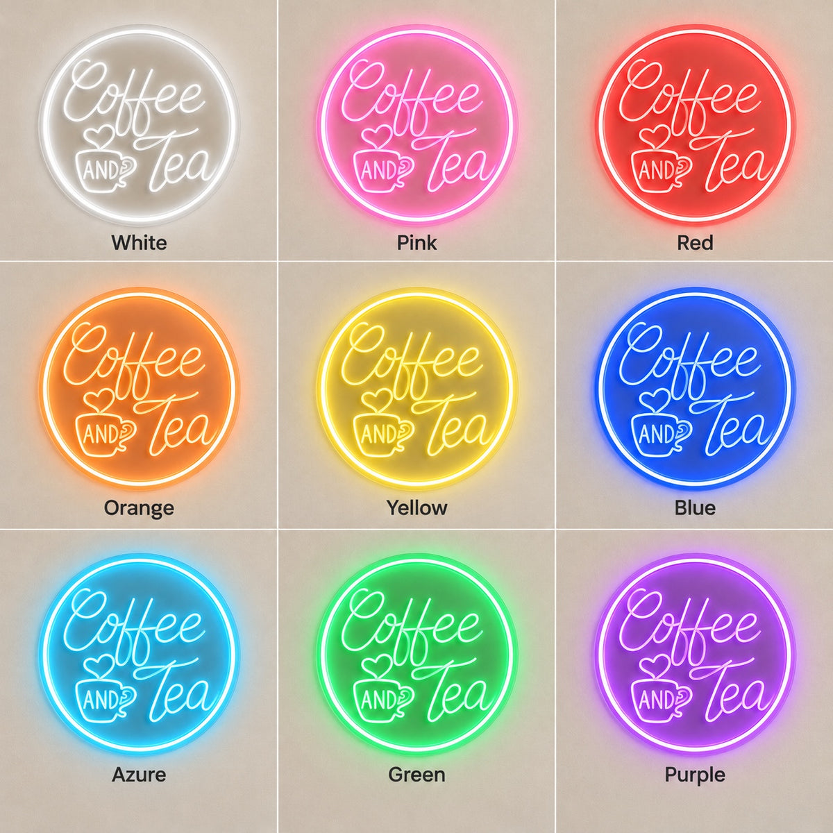 Coffee And Tea LED Neon Sign - nine-color grid