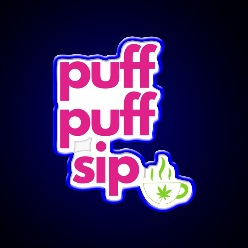 Coffee And Weed Puff Puff Sip Hemp Inspired Green Leaf Led Neon Sign Rgb Color