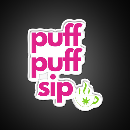 Coffee And Weed Puff Puff Sip Hemp Inspired Green Leaf Led Neon Sign Rgb Color