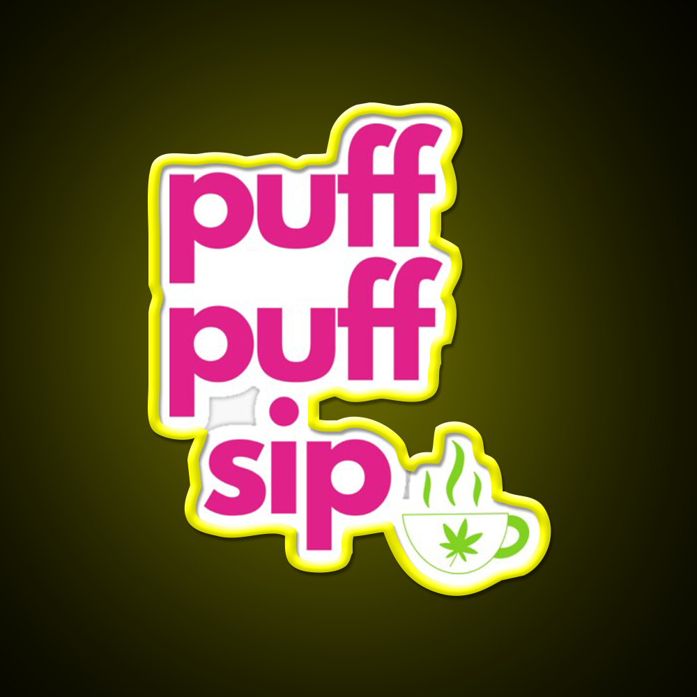 Coffee And Weed Puff Puff Sip Hemp Inspired Green Leaf Led Neon Sign Rgb Color