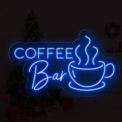 Coffee Bar Blue White Led Neon Sign With Coffee Cup For Cafe Shop Decor | Shineneon