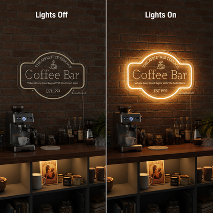 Coffee Bar LED Neon Sign - 06 Day Night Comparison