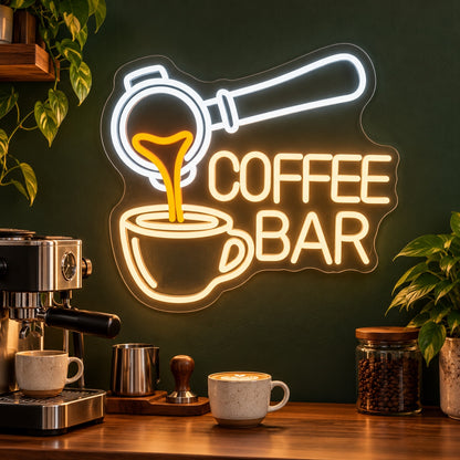 Coffee Bar Pouring Cup LED Neon Sign - advertising view