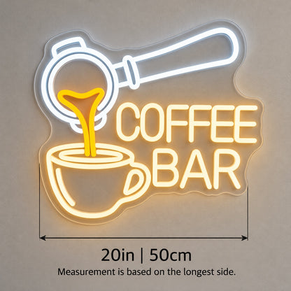 Coffee Bar Pouring Cup LED Neon Sign - size guide
