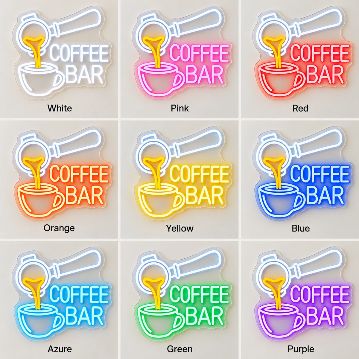 Coffee Bar Pouring Cup LED Neon Sign - nine-color grid