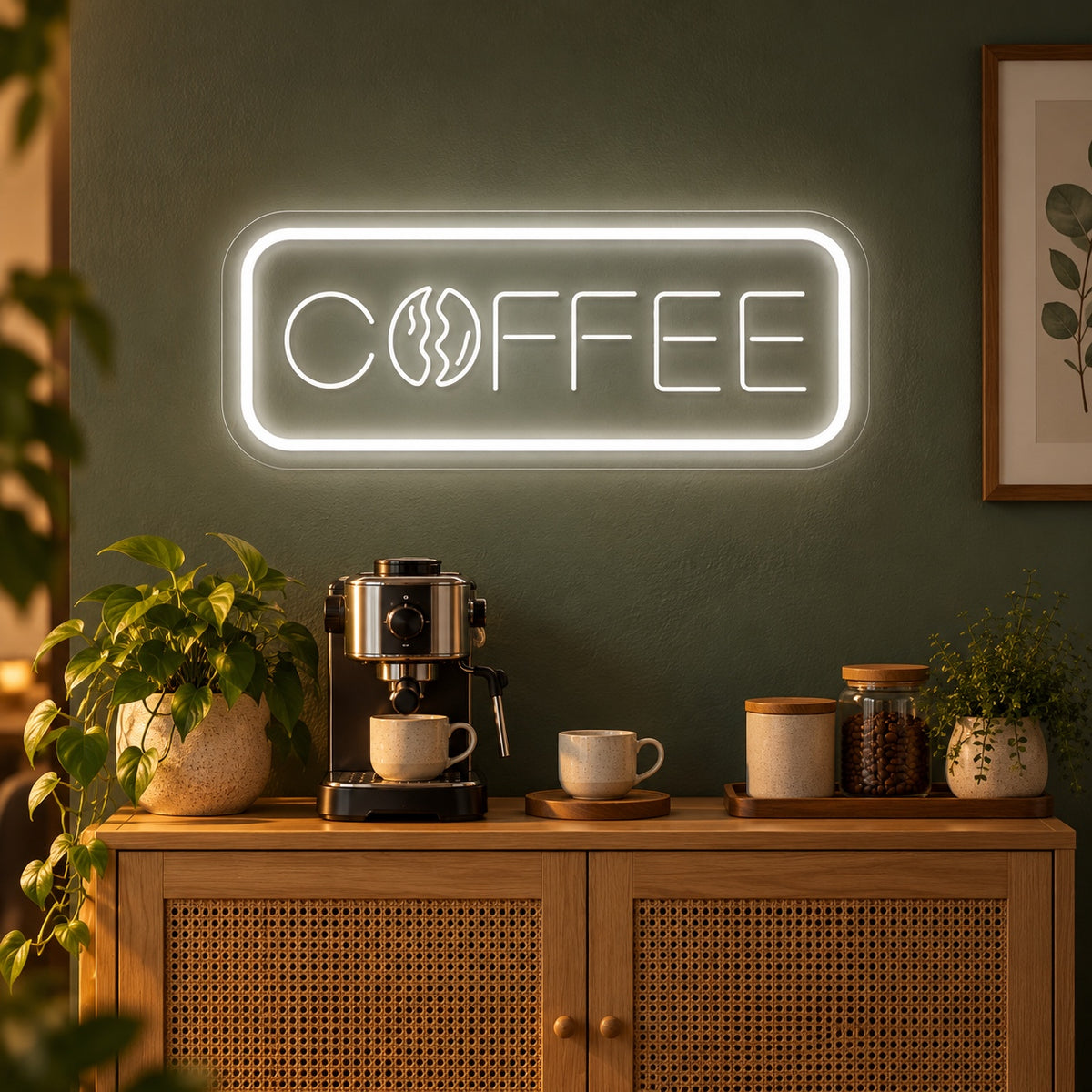 Coffee Bean Rounded Frame LED Neon Sign - advertising view