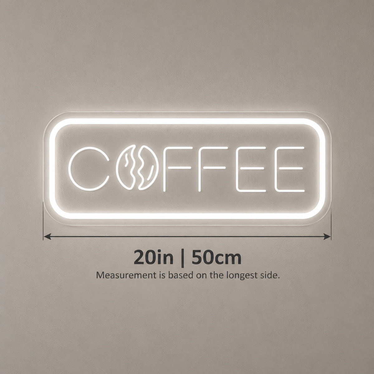 Coffee Bean Rounded Frame LED Neon Sign - size guide