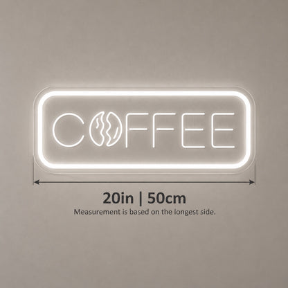 Coffee Bean Rounded Frame LED Neon Sign - size guide