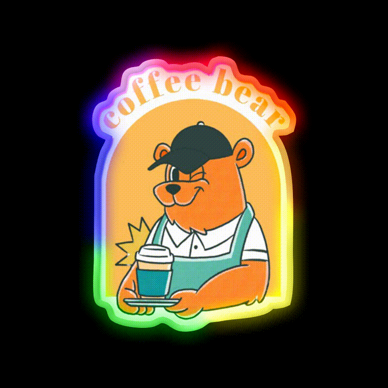 Coffee Bear Cafe Led Neon Sign Espresso Bar Art Rgb Color