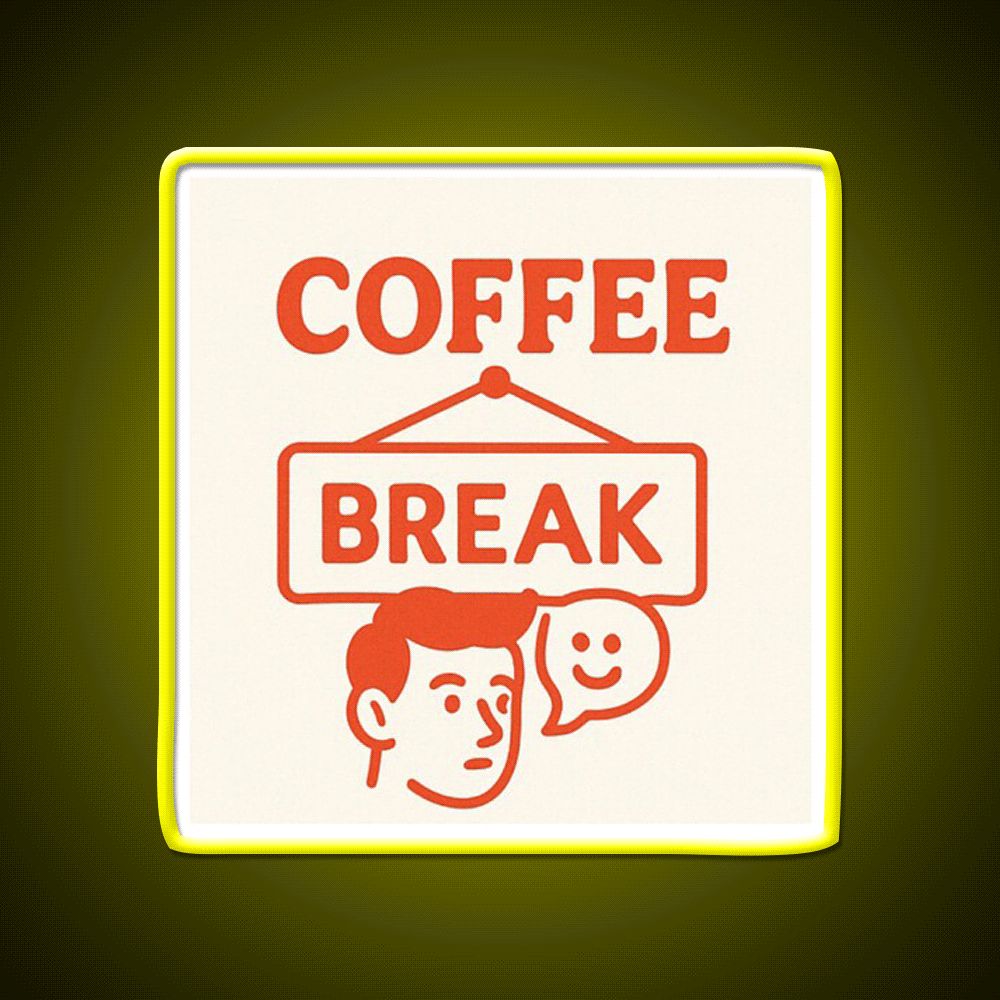Coffee Break Retro Sign Illustration Cafe Led Neon Sign Espresso Bar Art Rgb Color