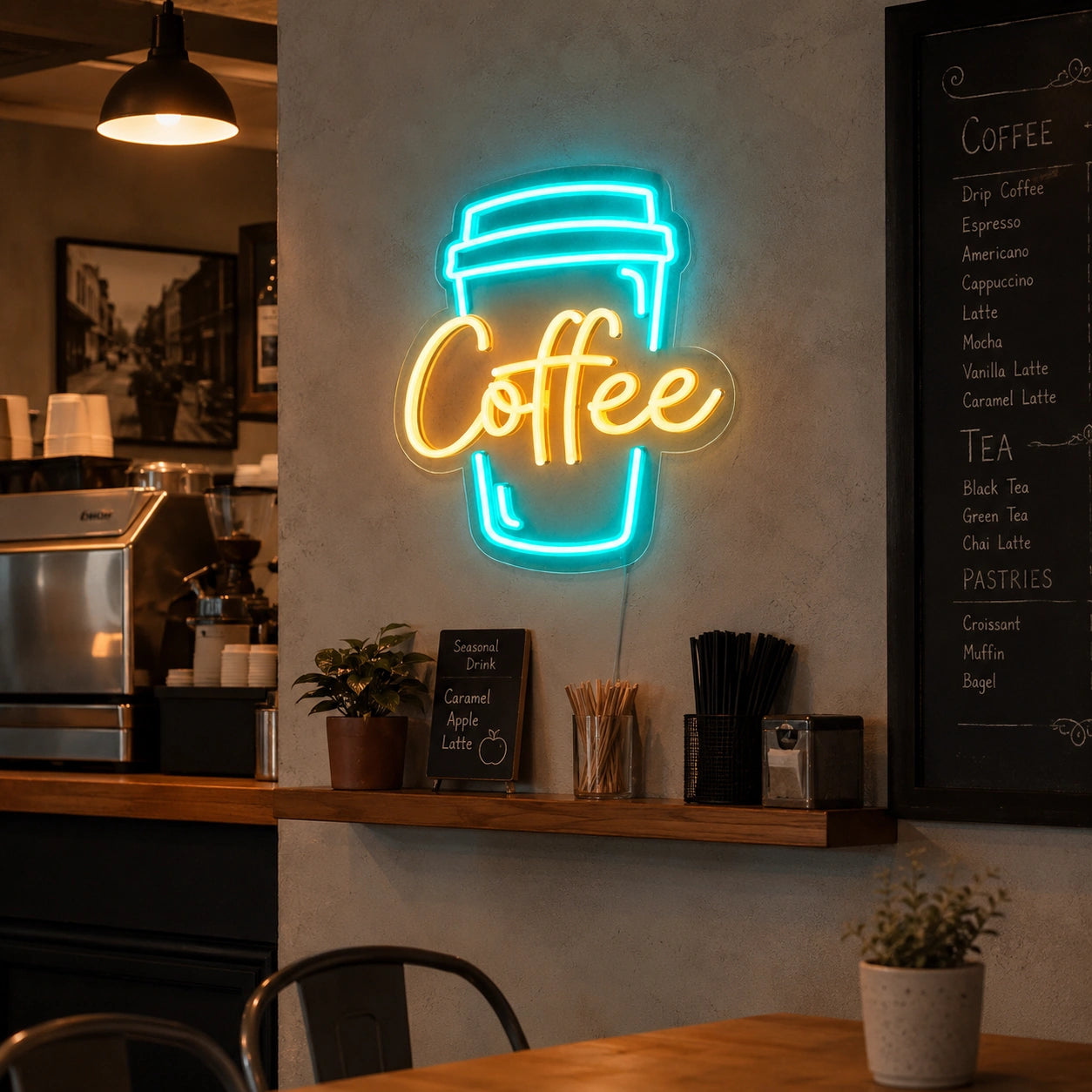 Coffee Brick Wall LED Neon Sign - 03 Real Lifestyle Scene