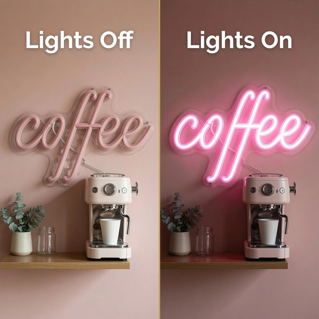 Coffee Business LED Neon Sign - 06 Day Night Comparison