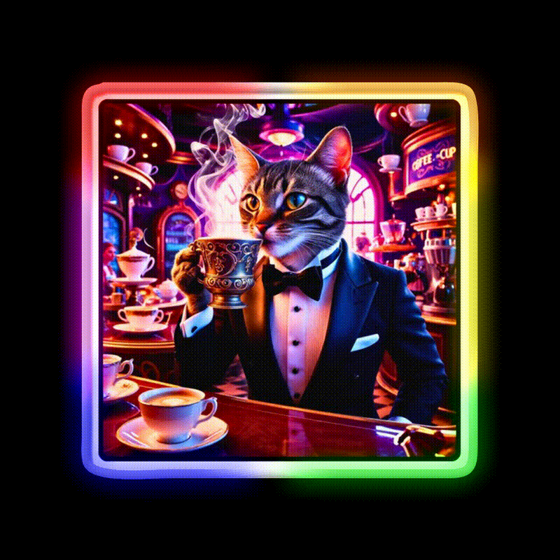 Coffee Cat Vibes Cafe Led Neon Sign Espresso Bar Art Rgb Color