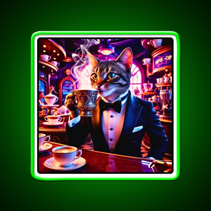 Coffee Cat Vibes Cafe Led Neon Sign Espresso Bar Art Rgb Color
