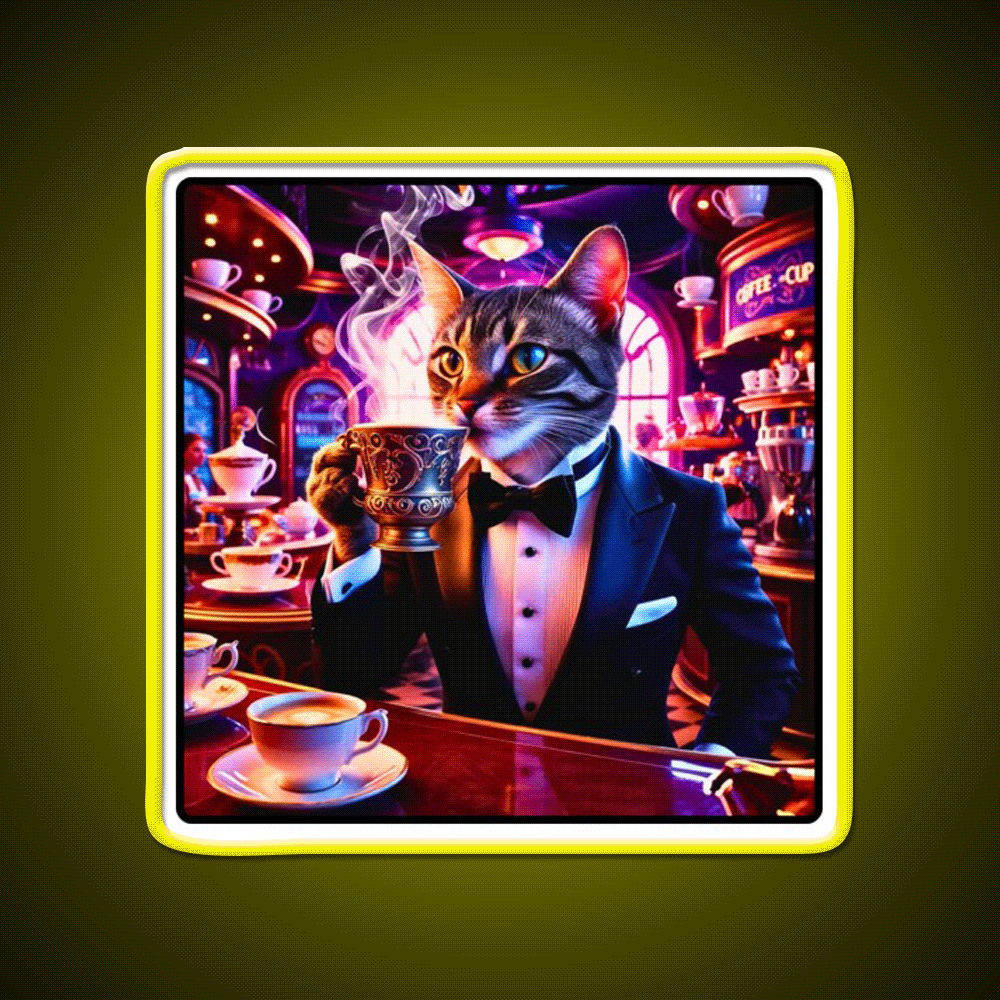 Coffee Cat Vibes Cafe Led Neon Sign Espresso Bar Art Rgb Color