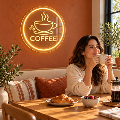 Coffee Circle Steaming Cup LED Neon Sign - lifestyle view
