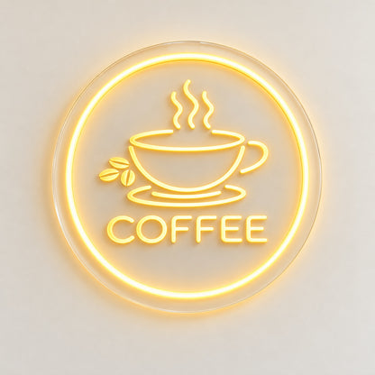 Coffee Circle Steaming Cup LED Neon Sign - natural light view