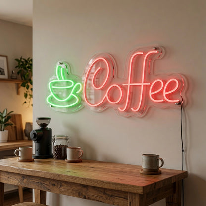 Coffee Coffee Bar Wall Art LED Neon Sign - 03 Real Lifestyle Scene