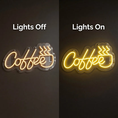 Coffee Coffee Shop Wall Art LED Neon Sign - 06 Day Night Comparison