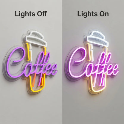 Coffee Commercial Wall Art LED Neon Sign - 06 Day Night Comparison