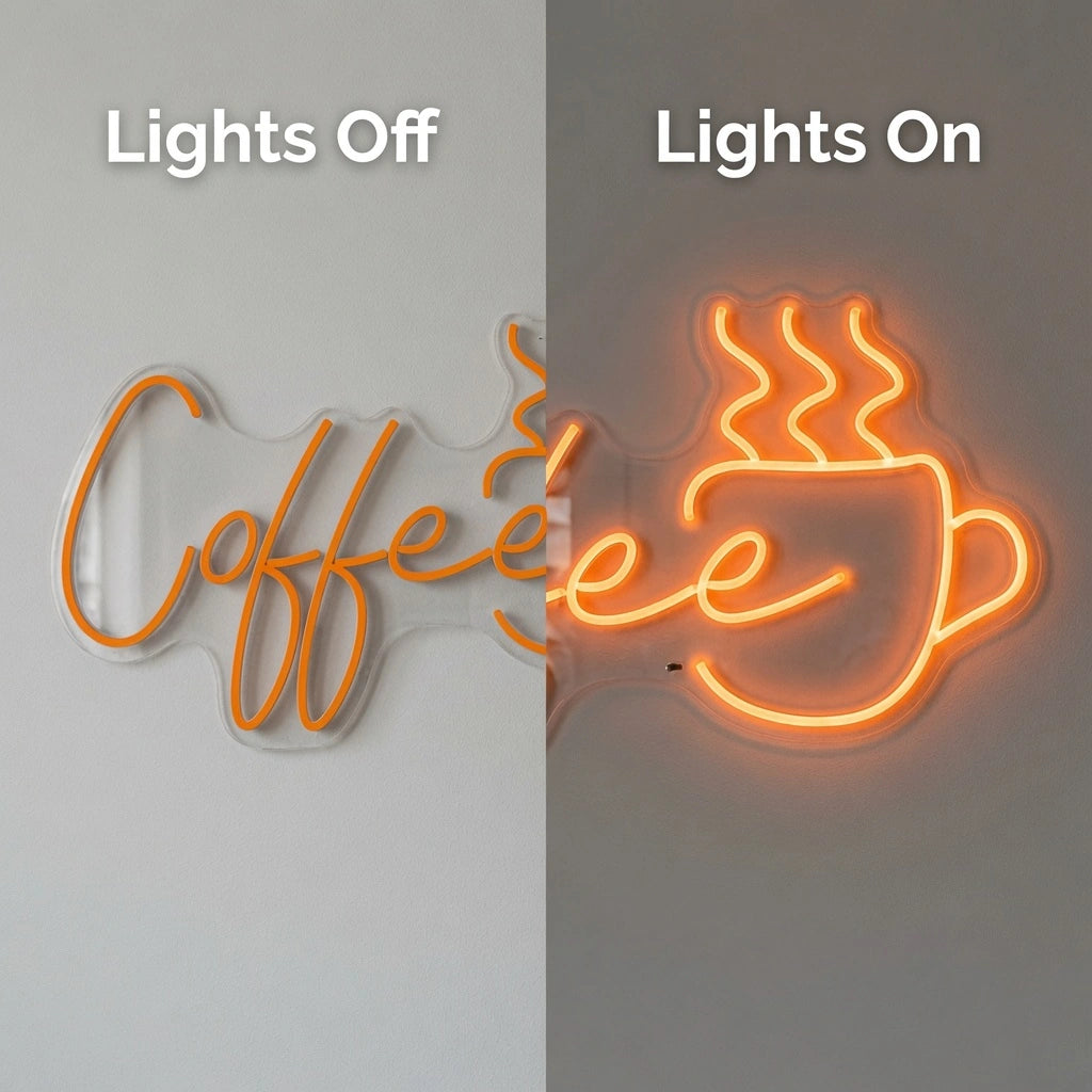 Coffee Commercial Wall Decor LED Neon Sign - 06 Day Night Comparison
