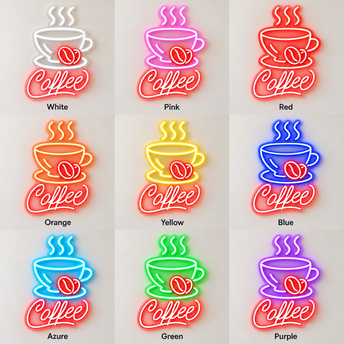 Coffee Cup And Beans LED Neon Sign - nine-color grid